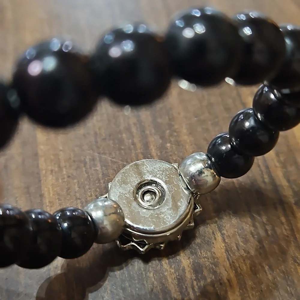 Black Beaded Bracelet with Cameo Charm
